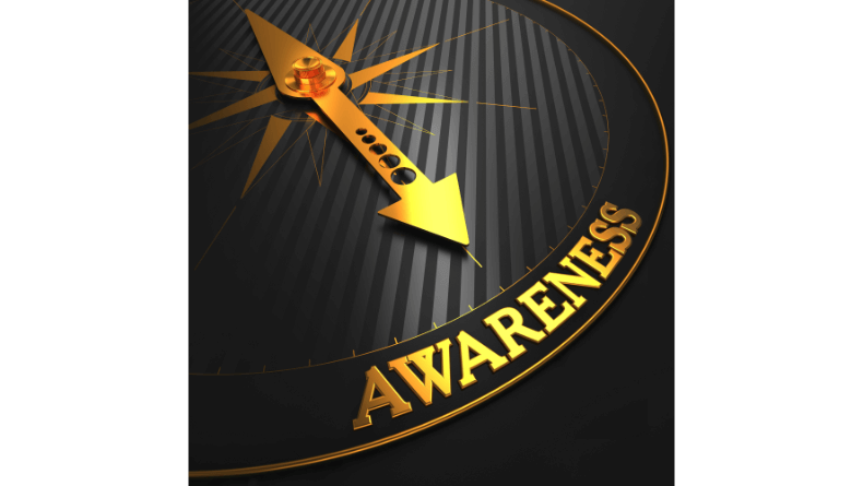 A golden arrow points to the word awareness, symbolising that you are moving towards self-awareness.