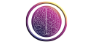 Logo: The outline of a brain over a circle with a gradient (purple in the bottom left corner, to pink, to yellow in the top right corner).