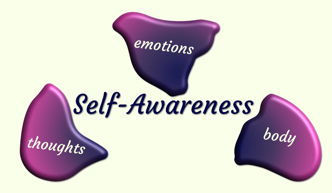 Self-awareness surrounded by three shapes representing thoughts, emotions, and the body.