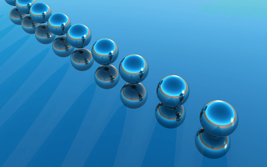 A line of blue spheres: symbolises that we fall in line with the people around us.